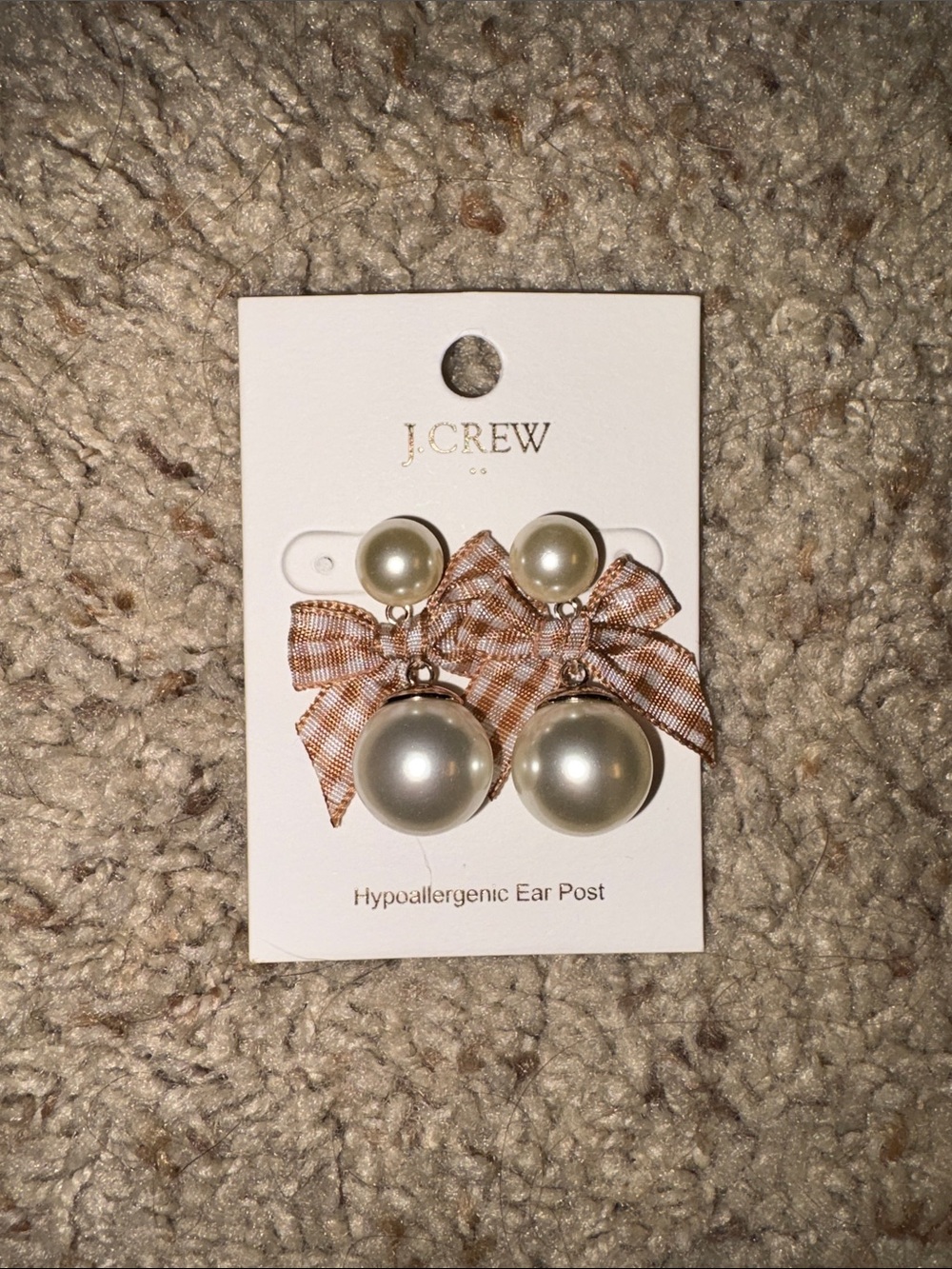 J Crew Factory Gingham Bow Pearl Earrings